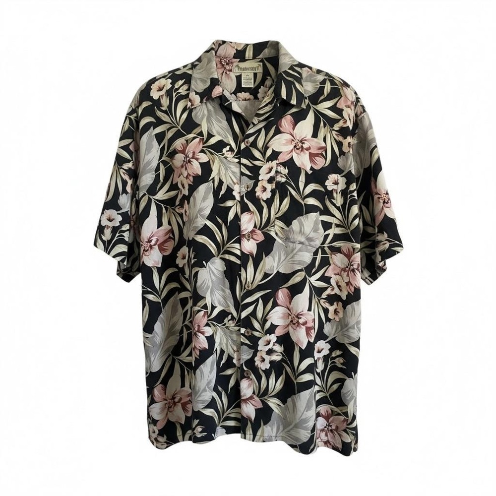 Vintage‎ Paradise Coves Silk Hawaiian Shirt Mens XXL Tropical Aloha Short Sleeve